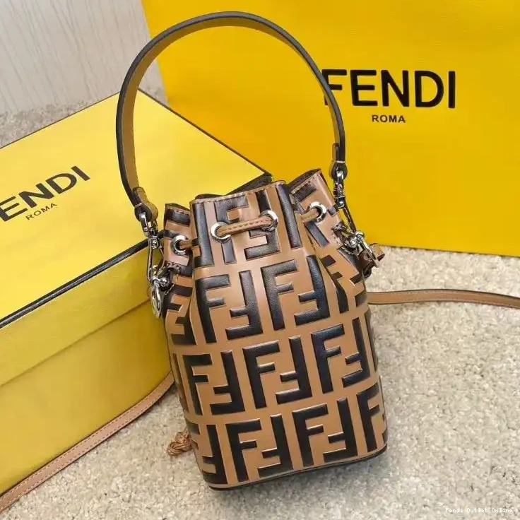 Cheap Motif Bag In FF Calf Mini Tresor Mon Fendi Khaki Bucket Leather 0617